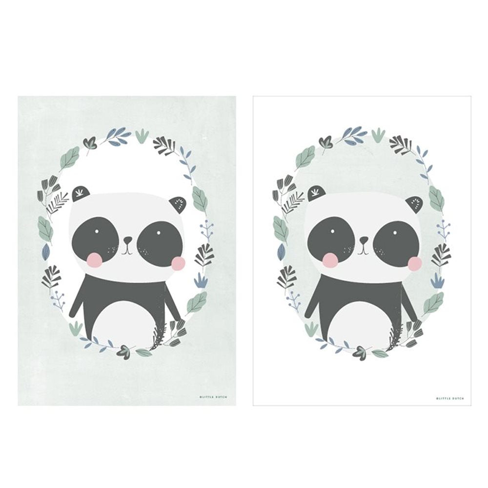 Little Dutch Wendeposter 'Pandabär mit Blumen' in grün/weiß DIN A3