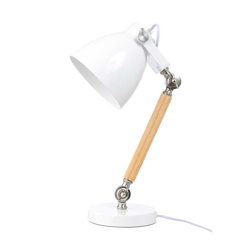 LIFETIME Schreibtischlampe weiß mit Holzdetail