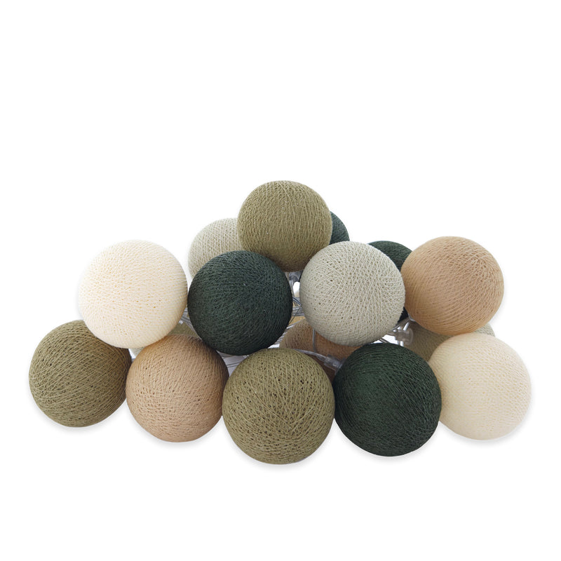 LIFETIME Lichterkette mit Baumwollkugeln Earthy Green - mit Stecker