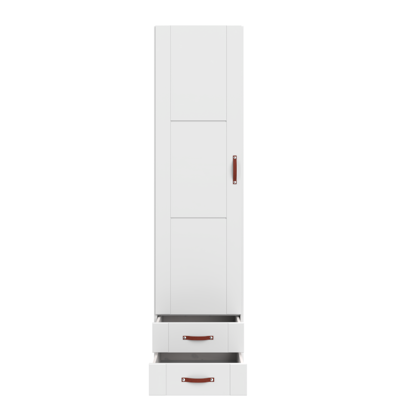 LIFETIME 1-türiger Kleiderschrank mit 2 Schubladen in weiß - 50x201,5cm - Griffe wählbar