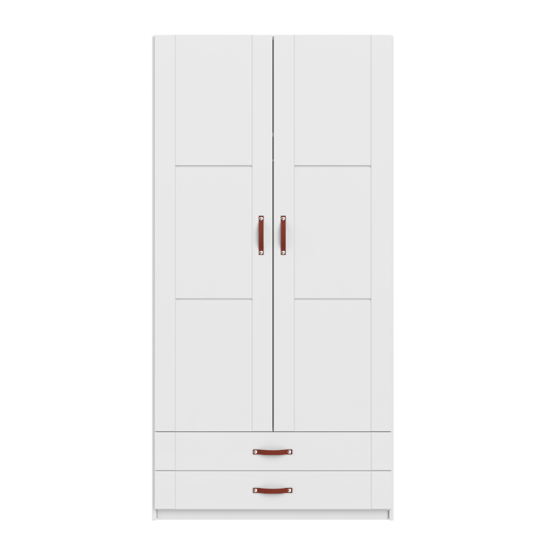 LIFETIME 2-türiger Kleiderschrank mit 2 Böden und 2 Schubladen in weiß - 100x201,5cm - Griffe wählbar