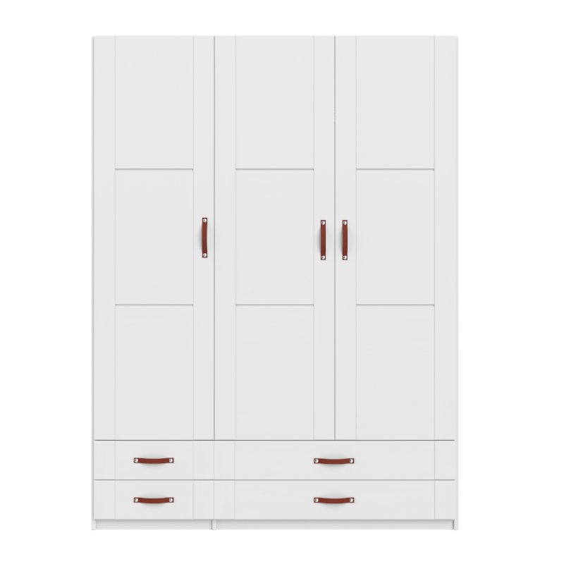 LIFETIME 3-türiger Kleiderschrank mit 4 Schubladen in weiß - 150x201,5cm - Griffe wählbar