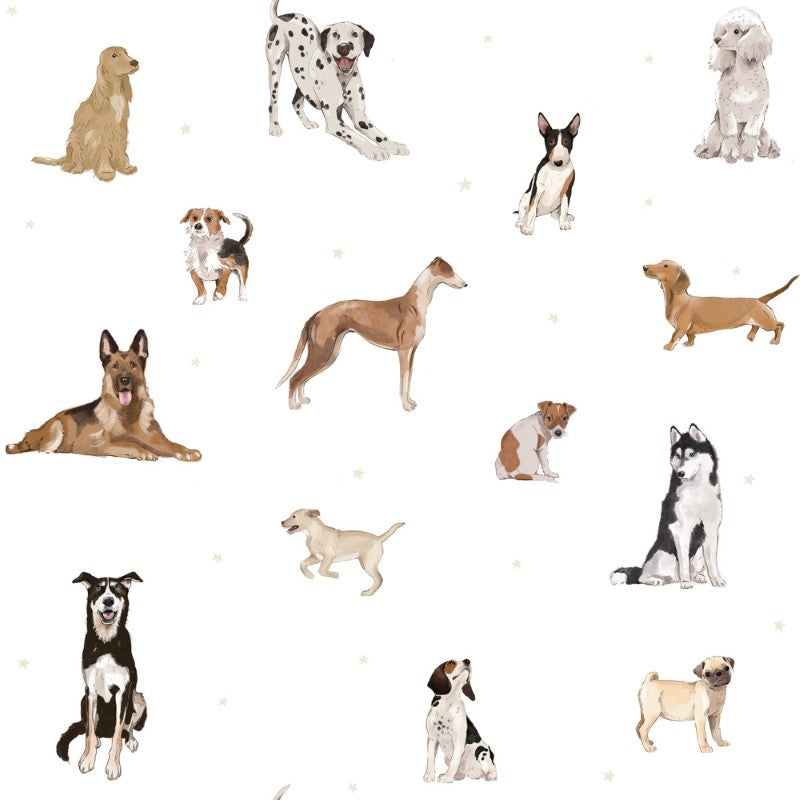 Dekornik Tapete Hunde und Sternchen weiß 100x280cm