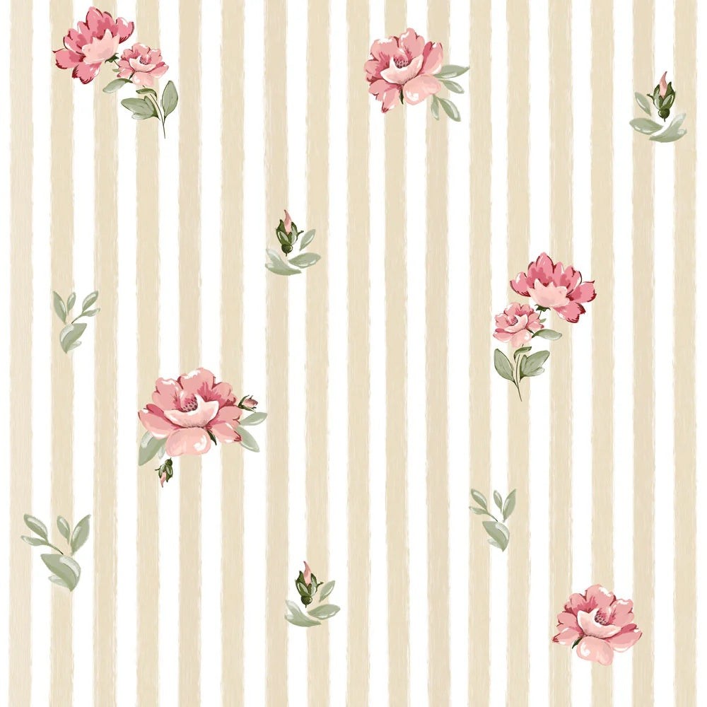 Dekornik Tapete pinke Rosen auf Streifen 50x280cm