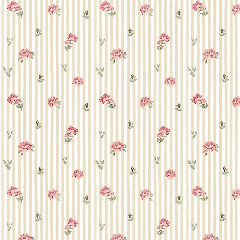 Dekornik Tapete pinke Rosen auf Streifen 50x280cm