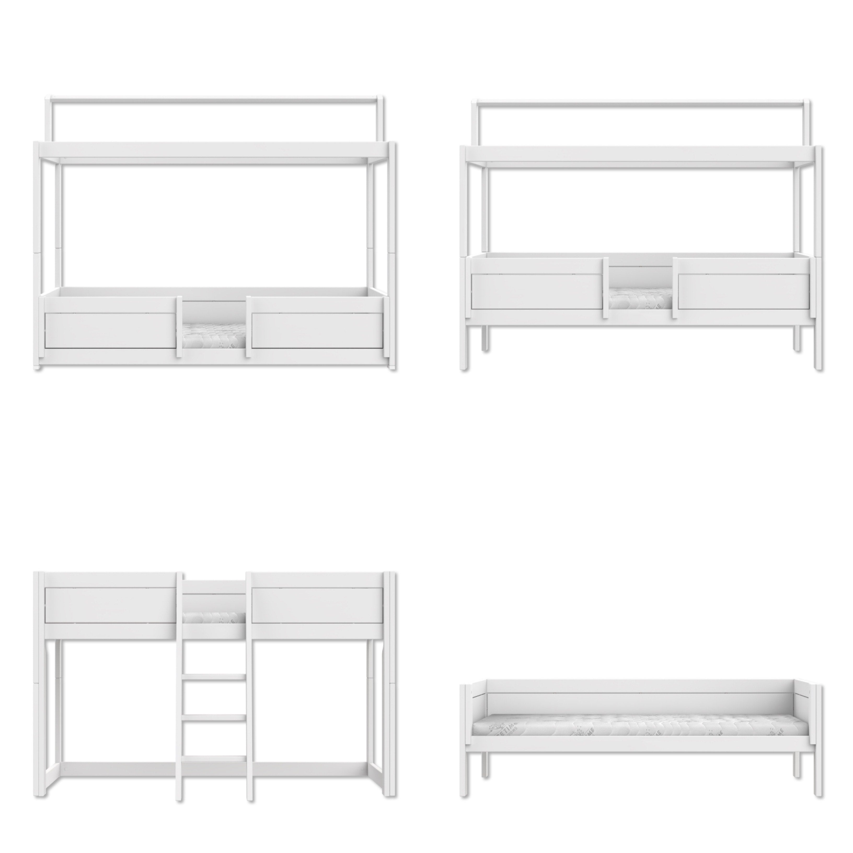 LIFETIME 4-in-1 Bett inklusive Stoffdach und Rückwand 'Panda Paradise' - Bett in weiß oder white wash