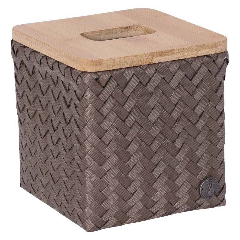 Handed By Top Fit - Aufbewahrungskorb 'Square' mit Holzdeckel 14x15x15 cm in taupe