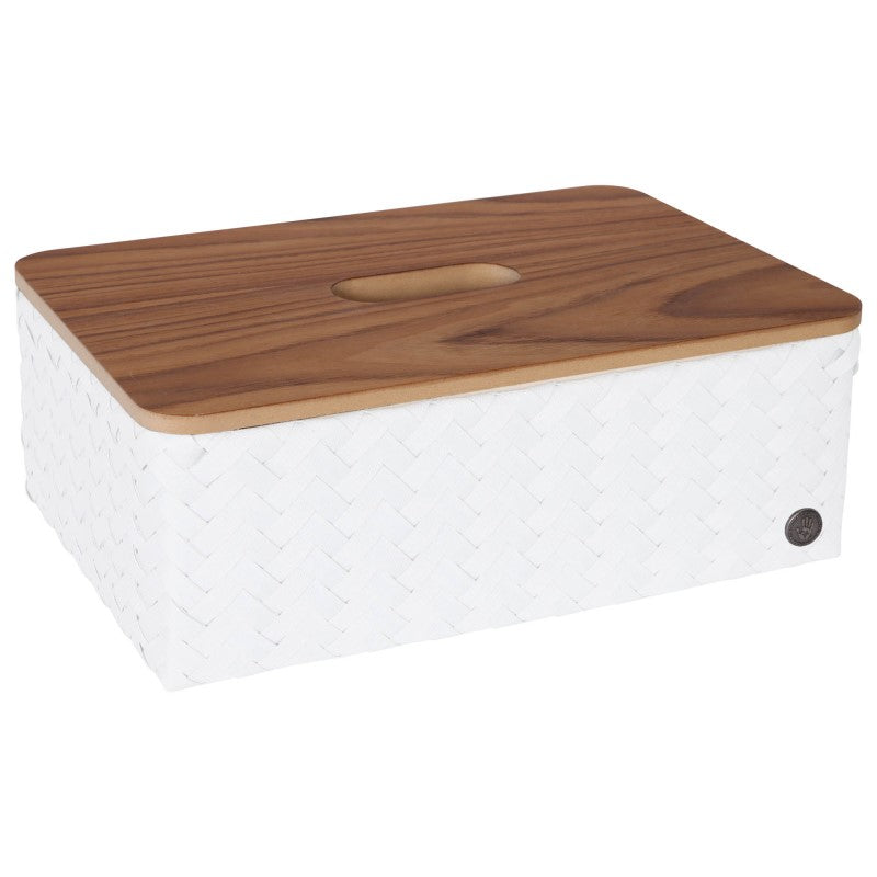 Handed By Grand - Aufbewahrungskorb 'Ideal' mit Holzdeckel 13x37x24 cm in white
