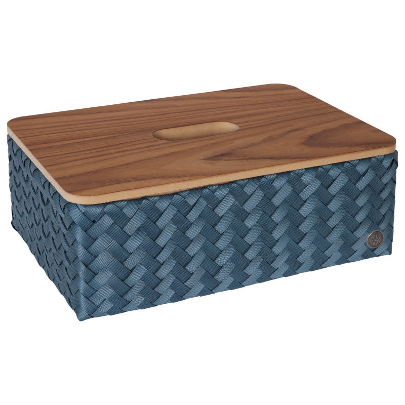Handed By Grand - Aufbewahrungskorb 'Ideal' mit Holzdeckel 13x37x24 cm in steel blue
