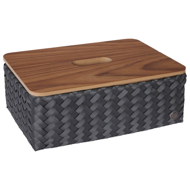 Handed By Grand - Aufbewahrungskorb 'Ideal' mit Holzdeckel 13x37x24 cm in dark grey