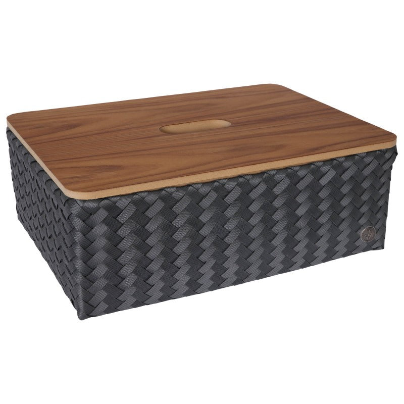 Handed By Grand - Aufbewahrungskorb 'Optimum' mit Holzdeckel 17x44x31 cm in dark grey