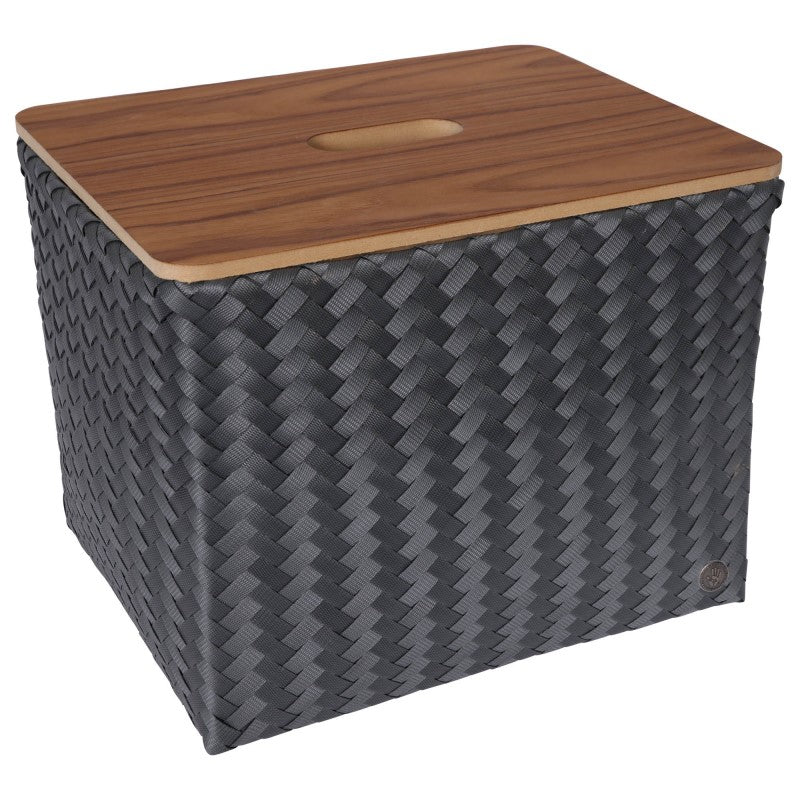 Handed By Grand - Aufbewahrungskorb 'Popular' mit Holzdeckel 30x39x33 cm in dark grey