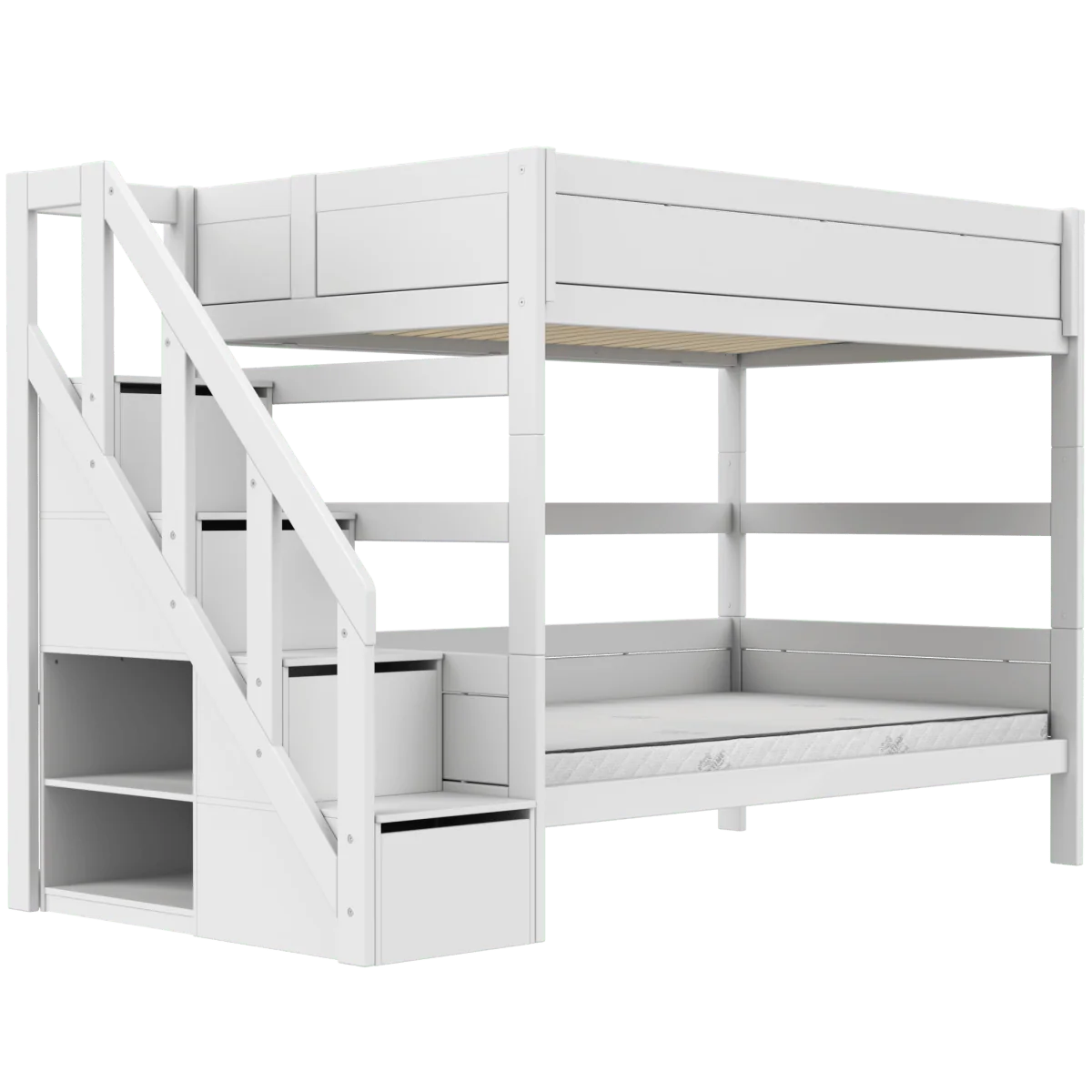 LIFETIME Original Etagenbett mit Treppe in 120x200cm in weiß oder white wash