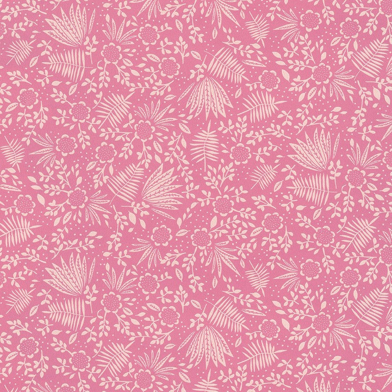 Eijffinger Rice "Everyday Magic two" Tapete rosa mit zartem Blumen-Blätter-Muster creme/weiß