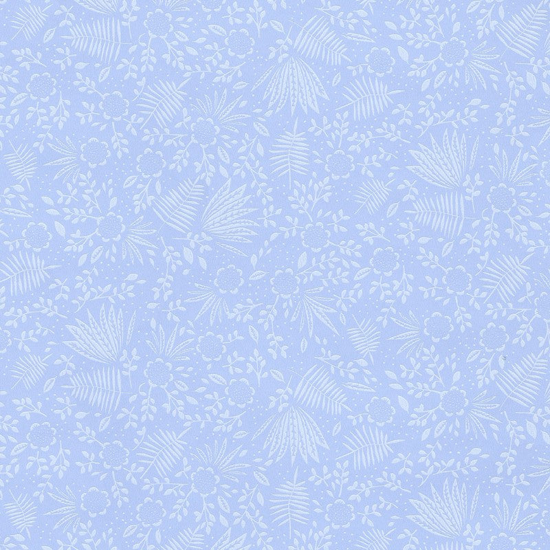 Eijffinger Rice "Everyday Magic two" Tapete blau/lila mit zartem Blumen-Blätter-Muster creme/weiß