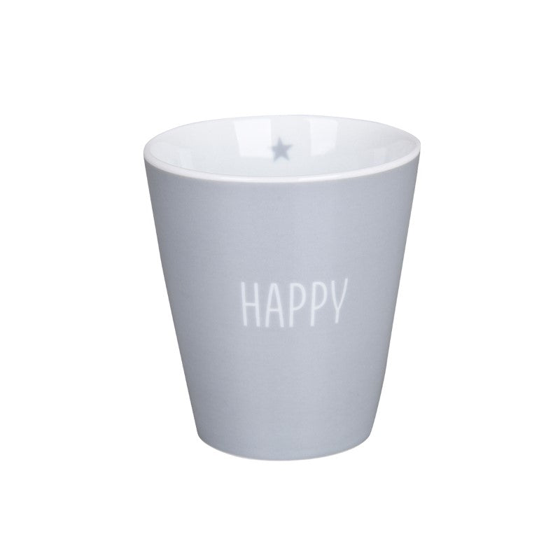 Krasilnikoff Porzellan-Becher 'happy' in grau