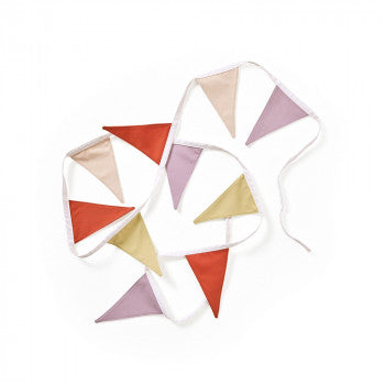 Kids Concept Wimpelkette aus Baumwolle in rot-lila-beige-grün ca 290cm