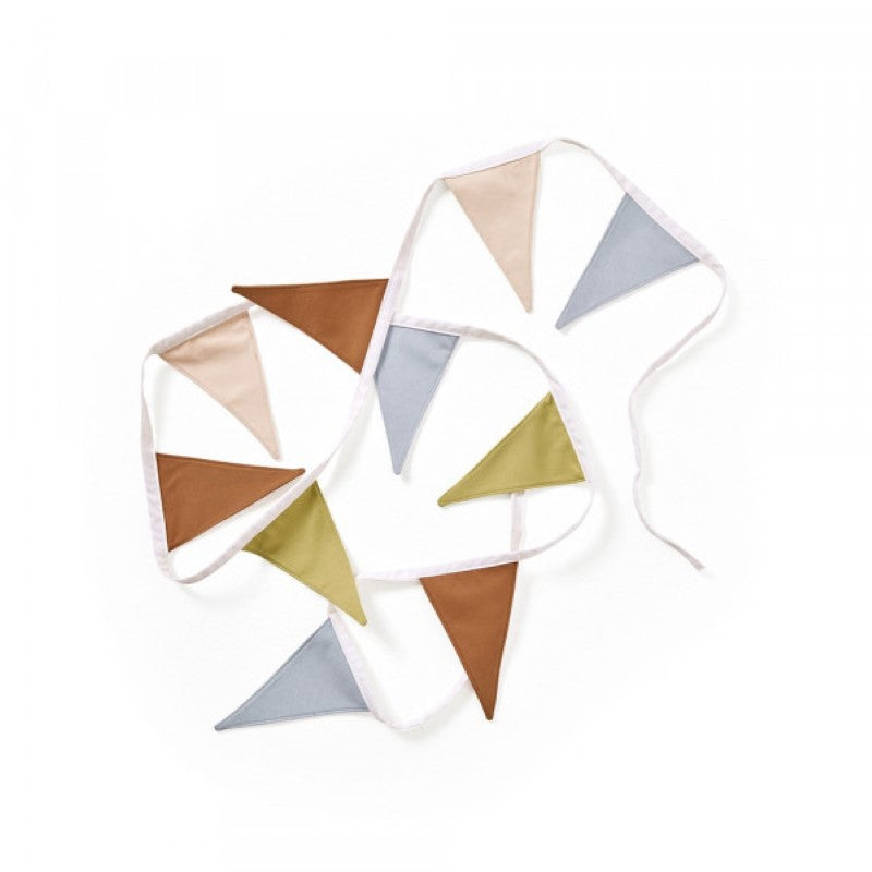 Kids Concept Wimpelkette aus Baumwolle in blau-braun-beige-grün ca 290cm