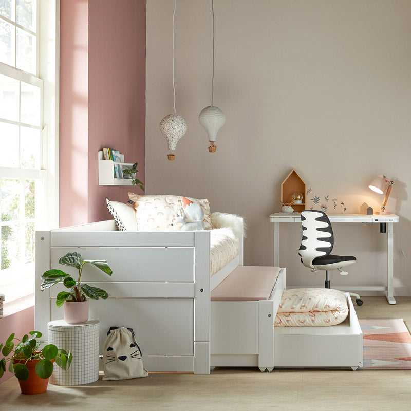 LIFETIME Kojenbett 90x200cm mit Gästebett und Bettkasten in weiß oder white wash
