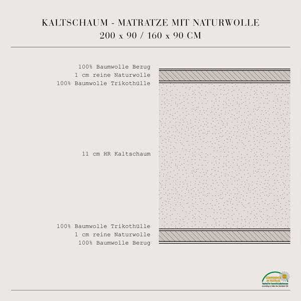 Oliver Furniture Kaltschaummatratze 90x200cm für Seaside Classic Betten