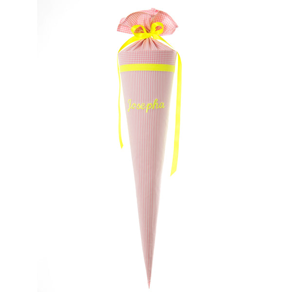 Paula&Ferdinand Schultüte STRIPES rosa, Stick NEON gelb, personalisiert