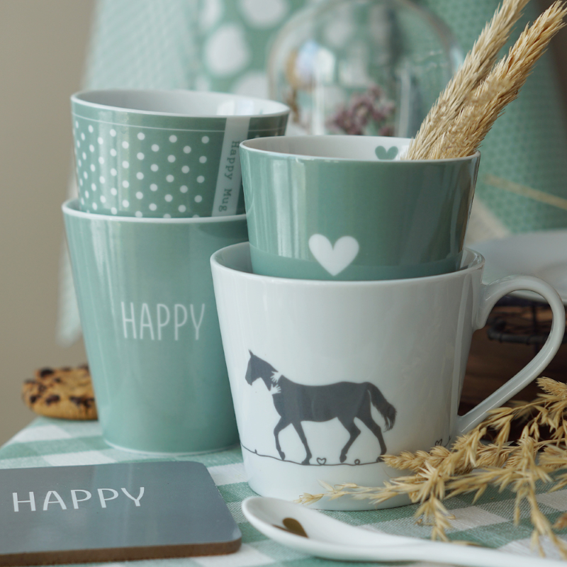 Krasilnikoff Porzellan-Becher 'happy' in hellgrün