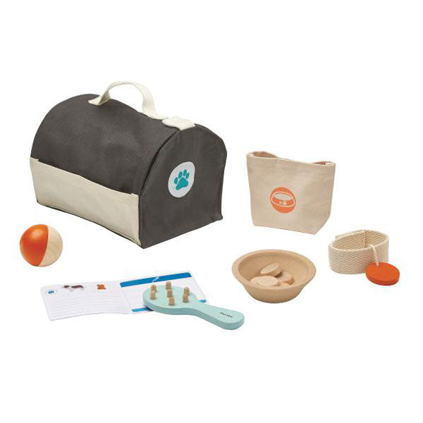 Plantoys Kinderspielzeug Tierpflegetasche mit Zubehör 12 tlg. aus Naturholz und Stoff