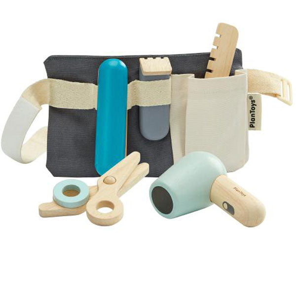 Plantoys Kinderspielzeug Friseurtasche mit Zubehör 6 tlg. aus Naturholz und Stoff