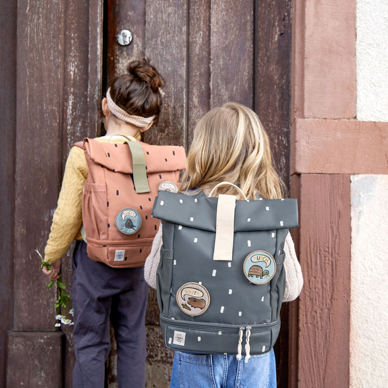 Lässig kleiner Rucksack Rolltop 'Happy Prints' in karamell