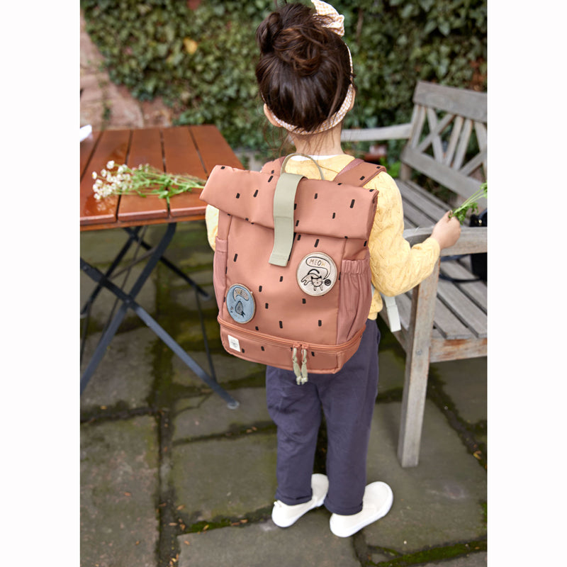 Lässig kleiner Rucksack Rolltop 'Happy Prints' in karamell