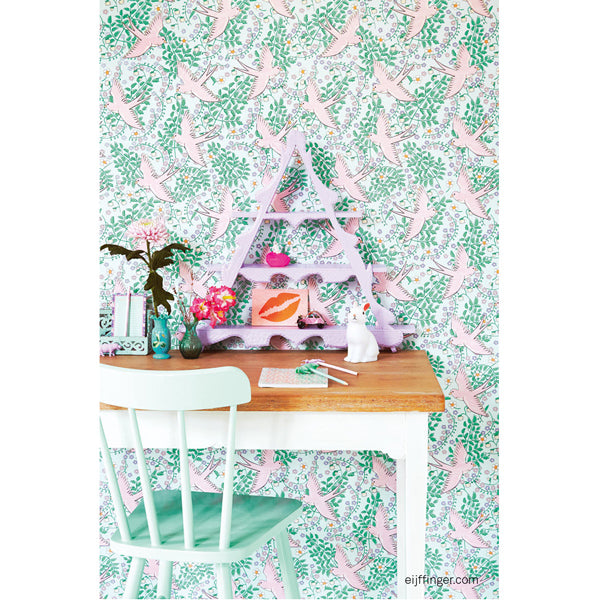 Eijffinger Rice "Everyday Magic" Tapete Vögel Floral in rosa-blau