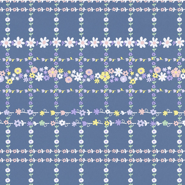 Eijffinger Rice "Everyday Magic" Tapete Floral kariert in dunkelblau