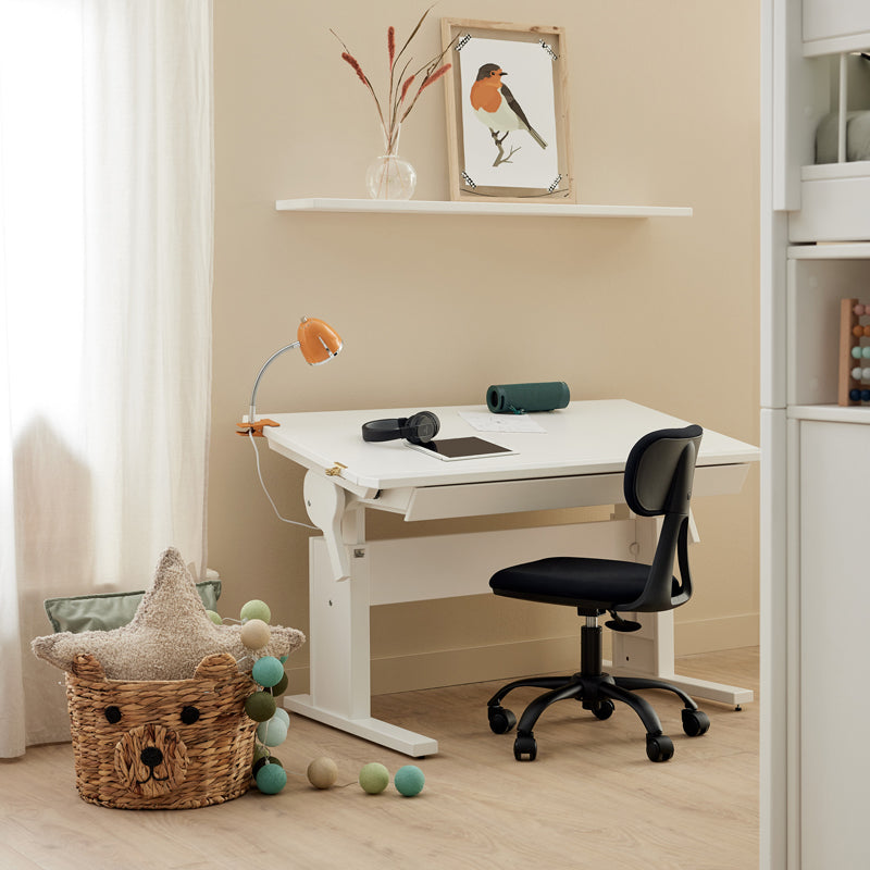 LIFETIME höhenverstellbarer Schreibtisch mit neigbarer Tischplatte in weiß oder white wash - Breite 120cm