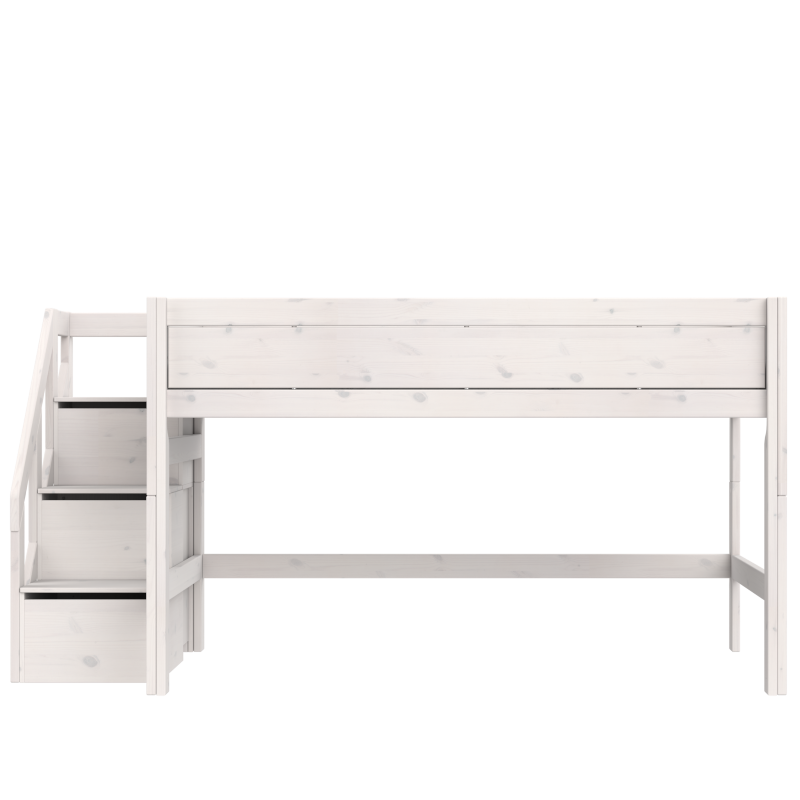 LIFETIME Original Halbhohes Bett mit Treppe in 120x200cm in weiß oder white wash