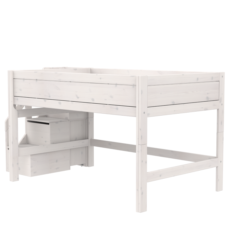 LIFETIME Original Halbhohes Bett mit Treppe in 120x200cm in weiß oder white wash