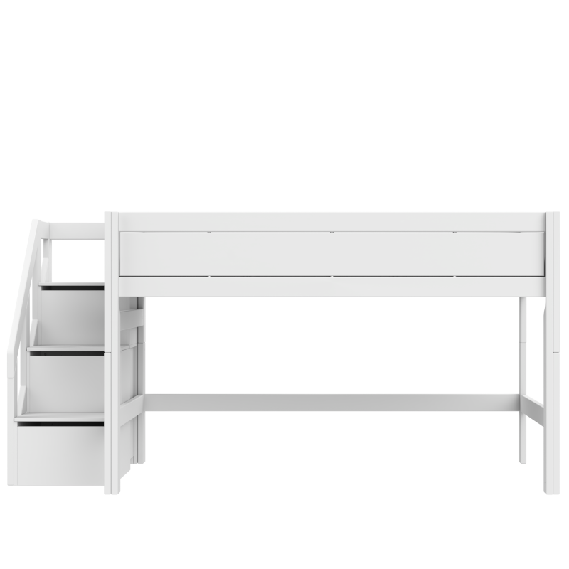 LIFETIME Original Halbhohes Bett mit Treppe in 120x200cm in weiß oder white wash