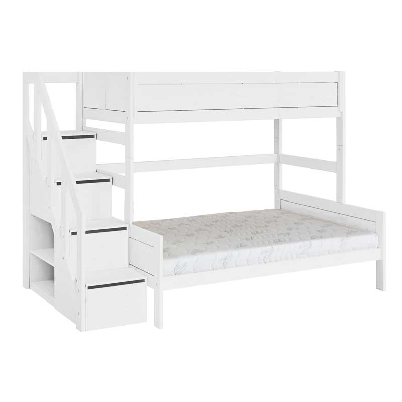LIFETIME Family-Etagenbett mit Treppe in 90 bzw. 140x200cm in weiß oder white wash