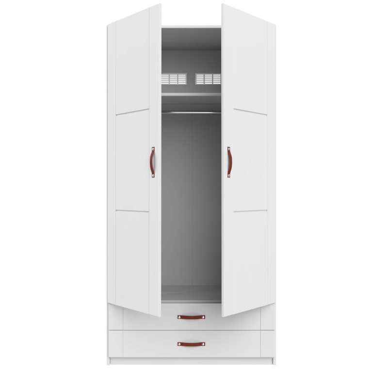 LIFETIME 2-türiger Kleiderschrank mit 2 Böden und 2 Schubladen in weiß - 100x201,5cm - Griffe wählbar