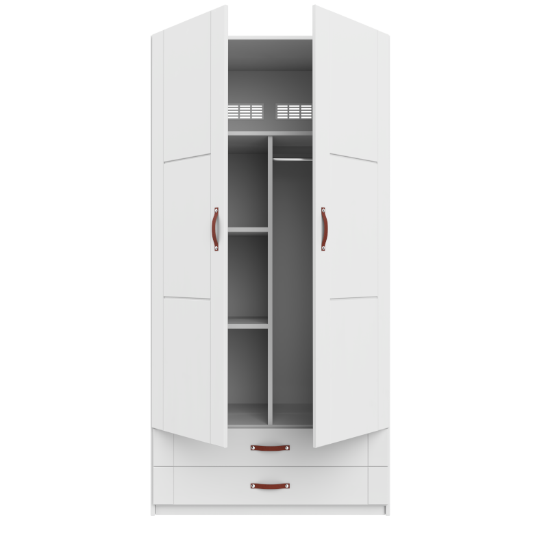 LIFETIME 2-türiger Kleiderschrank mit 2 Schubladen und einer Trennwand in weiß - 100x201,5cm - Griffe wählbar