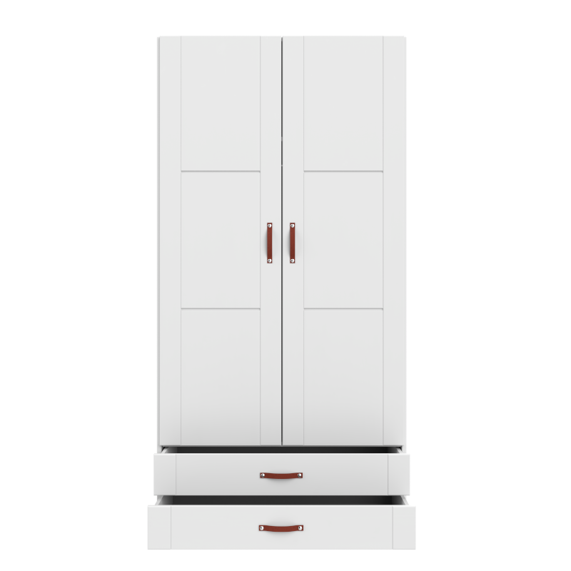 LIFETIME 2-türiger Kleiderschrank mit 2 Schubladen und einer Trennwand in weiß - 100x201,5cm - Griffe wählbar