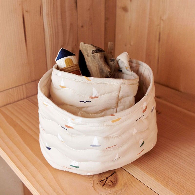 Dear April Aufbewahrungskörbe 2er-Set in 'Pond Boats' Ø16x17 cm und 20x27x17 cm