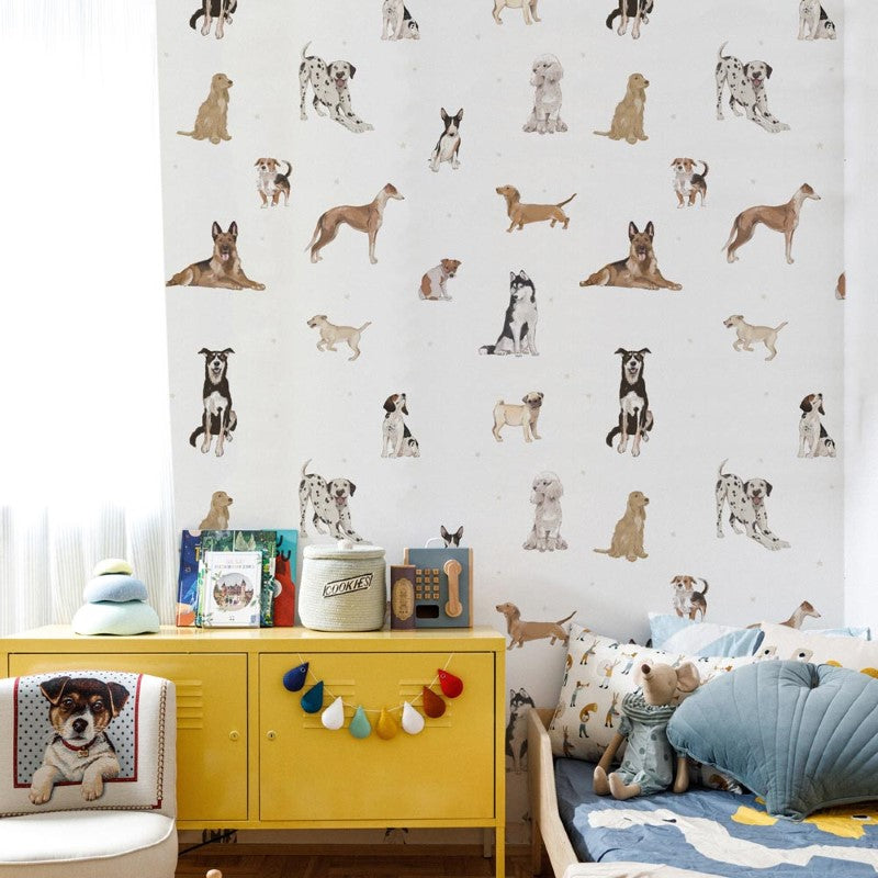 Dekornik Tapete Hunde und Sternchen weiß 100x280cm