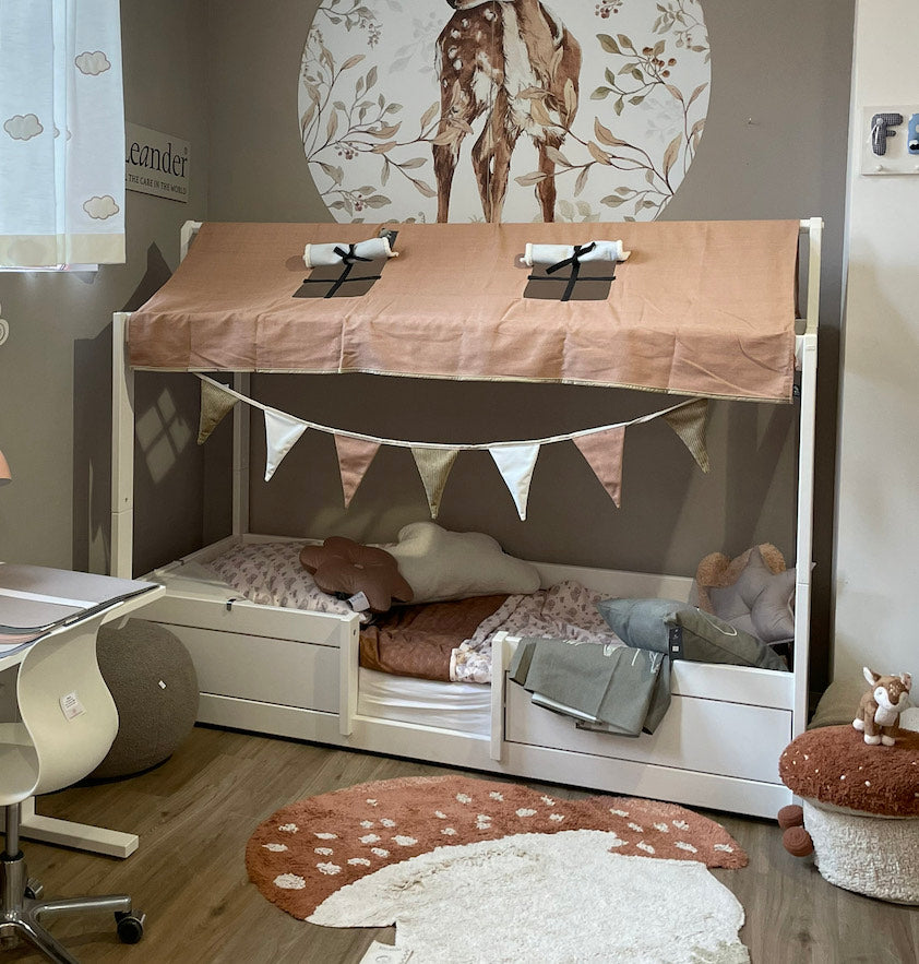 AUSSTELLUNGSSTÜCK LIFETIME 3-in-1 Bett inklusive Stoffdach und Rückwand 'Happy Rabbit'  - Bett in weiß mit Matratze