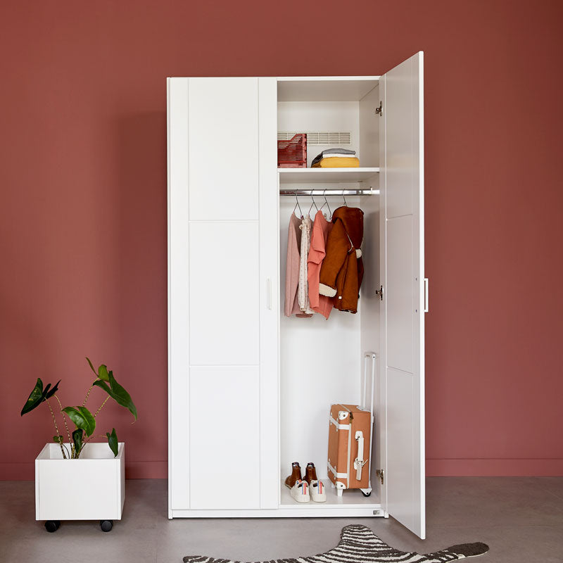 LIFETIME 2-türiger Kleiderschrank mit 3 Böden in weiß - 100x201,5cm - Griffe wählbar