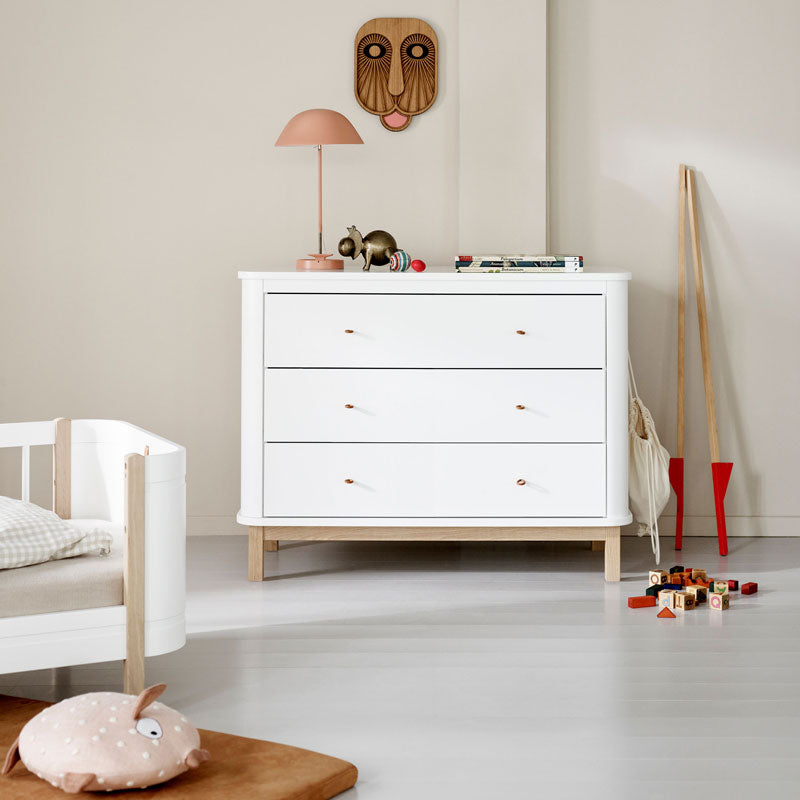 Oliver Furniture Wood Kommode 3 Schubladen in weiß/Eiche