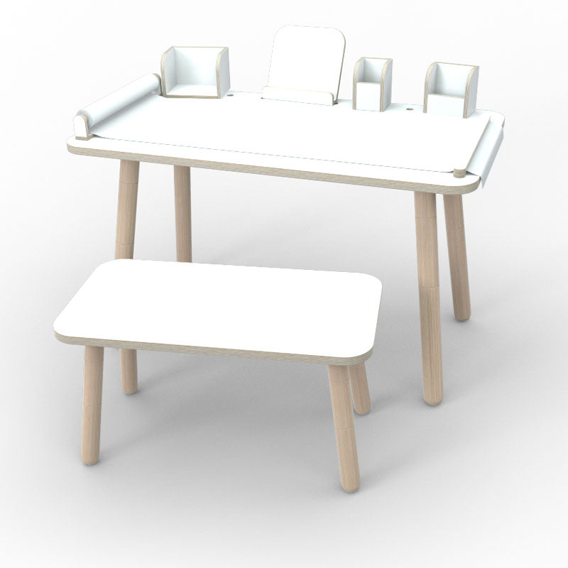 Pure Position Growing Table – KOMPLETT mit Bank und Zubehör in weiß