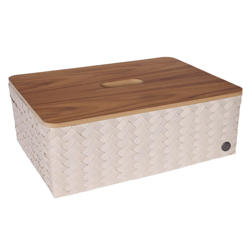 Handed By Grand - Aufbewahrungskorb 'Optimum' mit Holzdeckel 17x44x31 cm in champagne