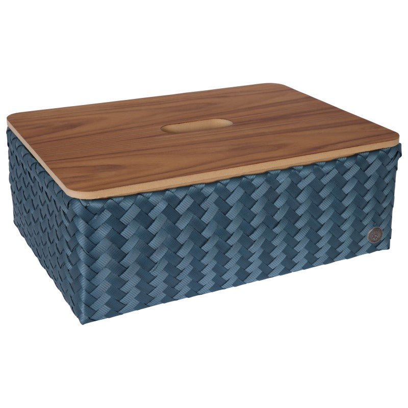 Handed By Grand - Aufbewahrungskorb 'Optimum' mit Holzdeckel 17x44x31 cm in steel blue