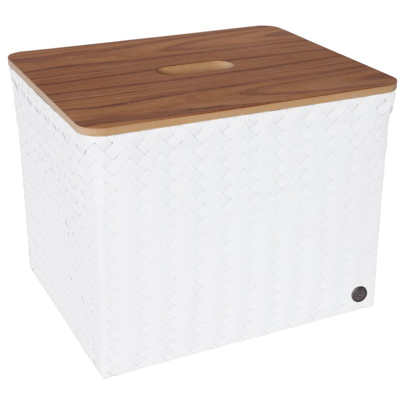 Handed By Grand - Aufbewahrungskorb 'Popular' mit Holzdeckel 30x39x33 cm in white
