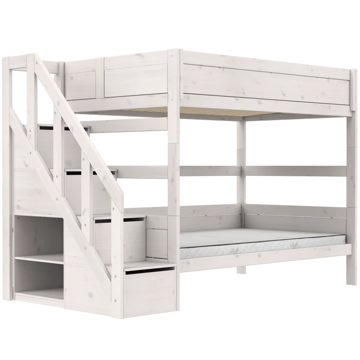 LIFETIME Original Etagenbett mit Treppe in 120x200cm in weiß oder white wash